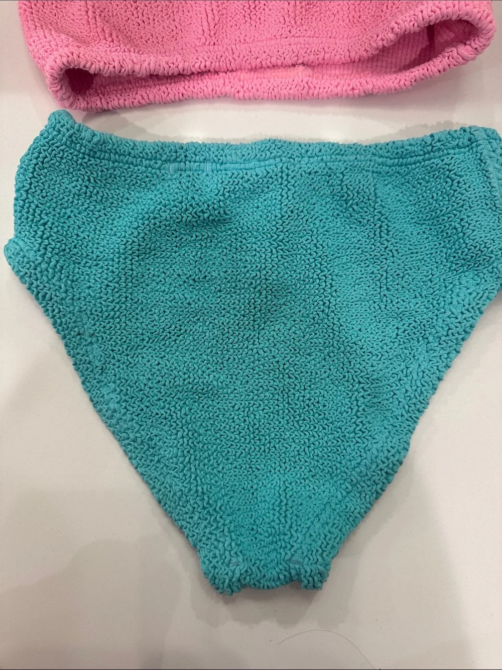 Hunza G Kids — the Lyra / Duo Lyra two-piece in Bubblegum Pink + Aqua Blue